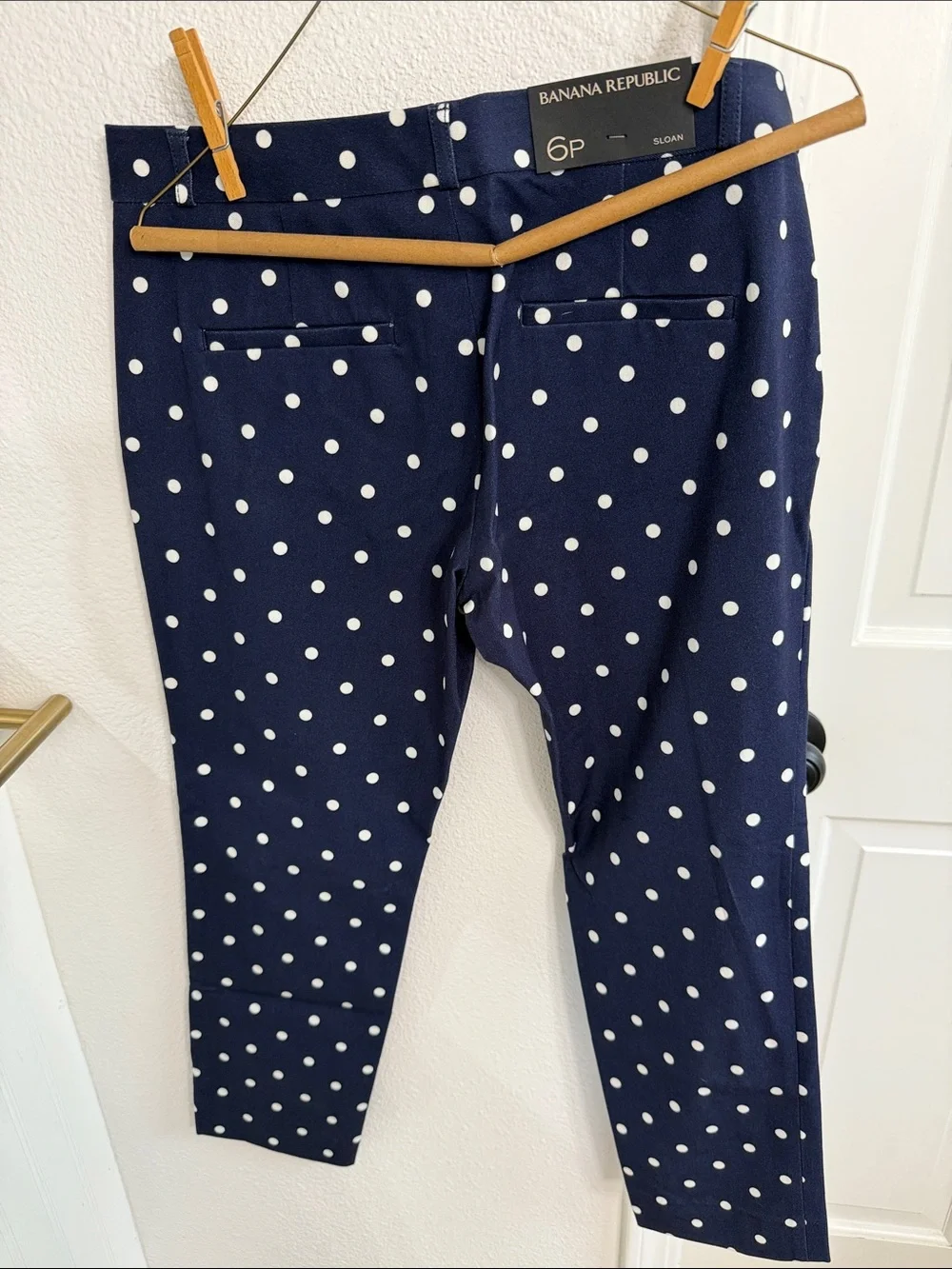 Banana Republic Navy with White Polka Dot Sloan Ankle Pants - Size 6P